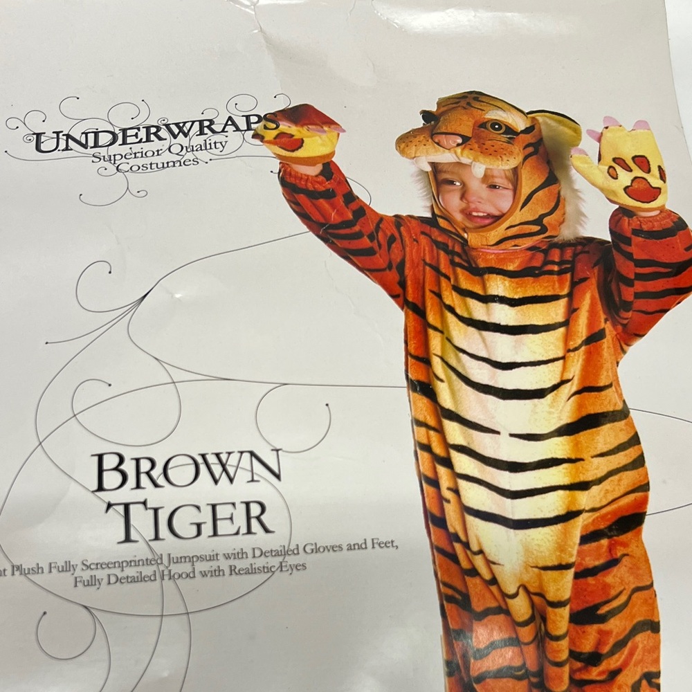 Kids Tiger Jumpsuit w attached paw feet covers and Mask/hat with unusual 3rd eye